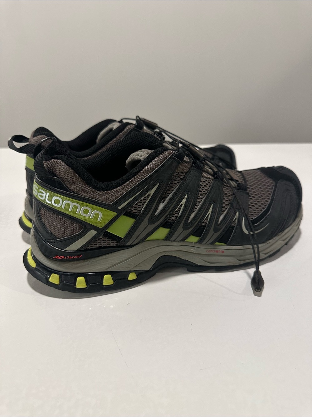 Salomon Pro 3D Chassis Mountain Trail Sneakers- Black & Lime Green w Contra Grip